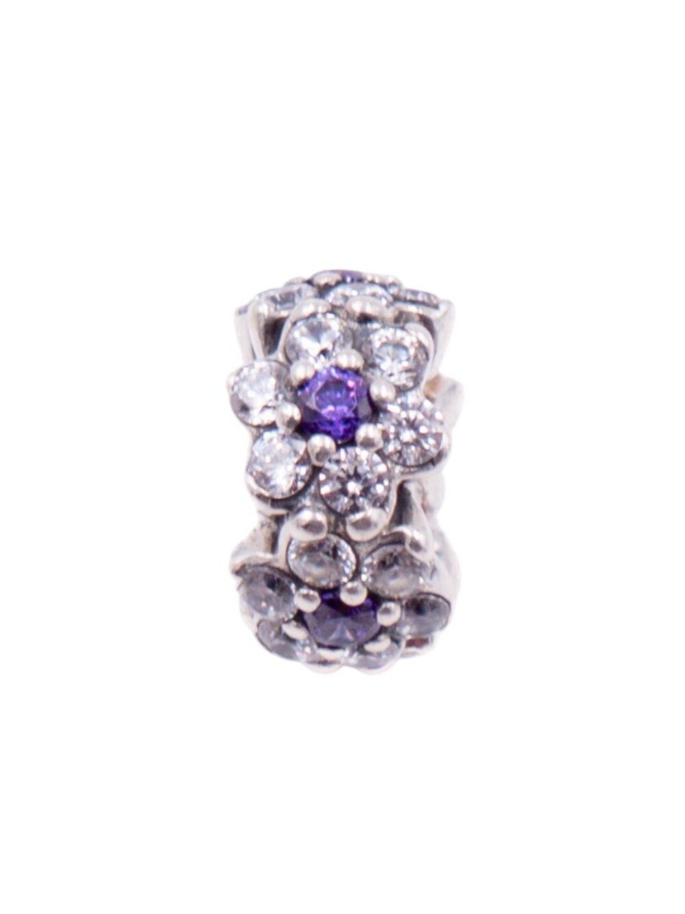Pandora Retired Forget Me Not Purple CZ Sterling Silver Floral Spacer Charm